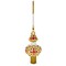 Red Jeweled Stars on Gold Pattern on White Glass Christmas Tree Topper 11 Inches